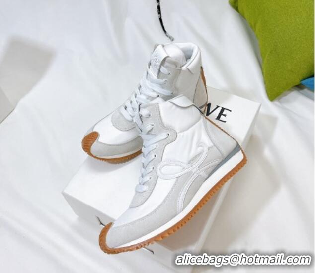 Top Quality Loewe Flow High Top Sneakers in Silk and Suede White 101067