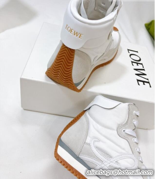 Top Quality Loewe Flow High Top Sneakers in Silk and Suede White 101067