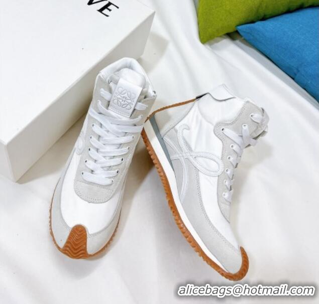 Top Quality Loewe Flow High Top Sneakers in Silk and Suede White 101067