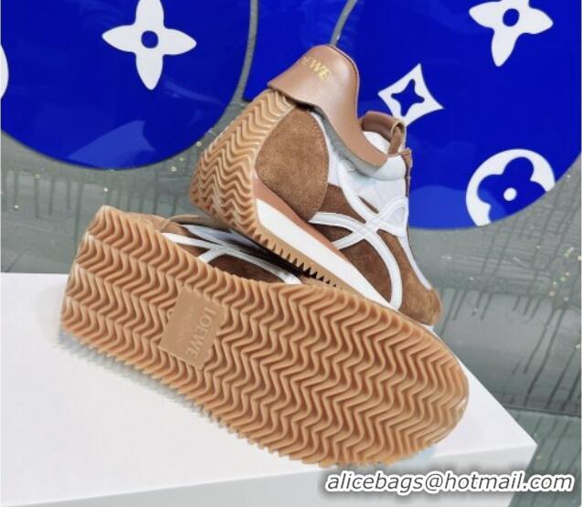 Buy Duplicate Loewe Flow Silk & Suede Sneakers Brown 229124