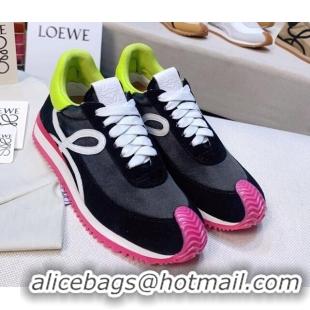 Best Price Loewe Flow Silk & Suede Sneakers Black/Pink/Green 229129