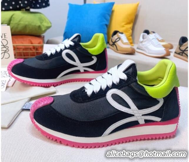 Best Price Loewe Flow Silk & Suede Sneakers Black/Pink/Green 229129