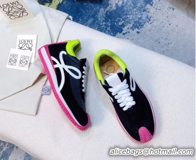 Best Price Loewe Flow Silk & Suede Sneakers Black/Pink/Green 229129