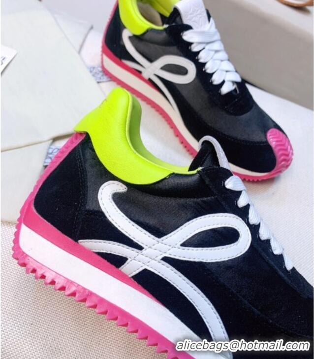 Best Price Loewe Flow Silk & Suede Sneakers Black/Pink/Green 229129