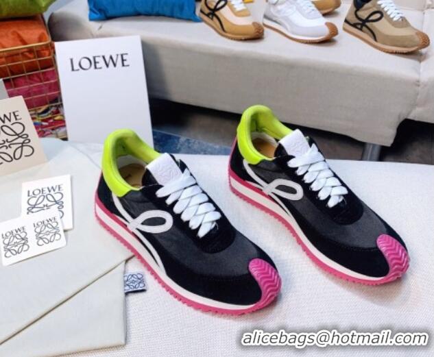 Best Price Loewe Flow Silk & Suede Sneakers Black/Pink/Green 229129