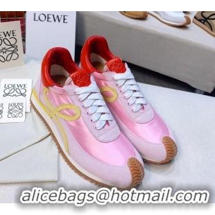 Best Luxury Loewe Flow Silk & Suede Sneakers Pink/Red 1229130