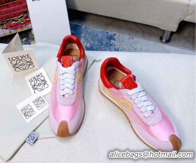 Best Luxury Loewe Flow Silk & Suede Sneakers Pink/Red 1229130