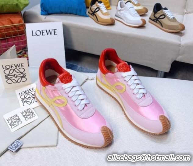 Best Luxury Loewe Flow Silk & Suede Sneakers Pink/Red 1229130