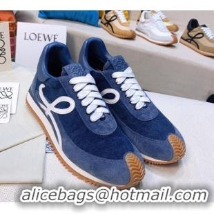 Stylish Loewe Flow Velvet & Suede Sneakers Blue 229132