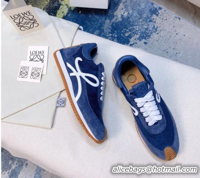 Stylish Loewe Flow Velvet & Suede Sneakers Blue 229132