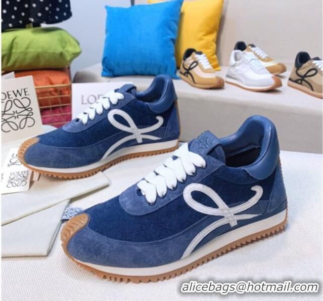 Stylish Loewe Flow Velvet & Suede Sneakers Blue 229132