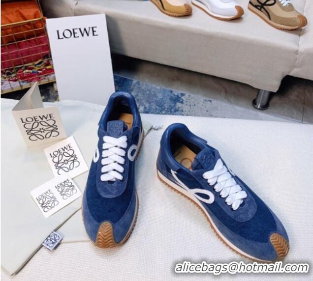 Stylish Loewe Flow Velvet & Suede Sneakers Blue 229132