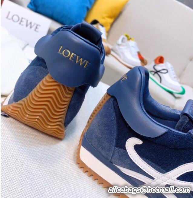 Stylish Loewe Flow Velvet & Suede Sneakers Blue 229132