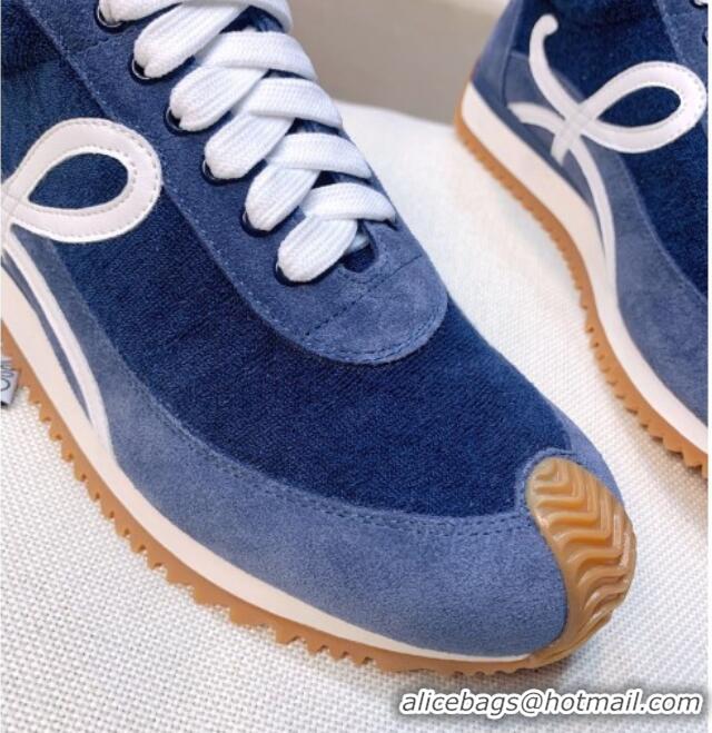 Stylish Loewe Flow Velvet & Suede Sneakers Blue 229132