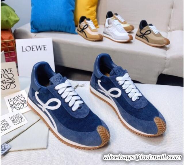 Stylish Loewe Flow Velvet & Suede Sneakers Blue 229132