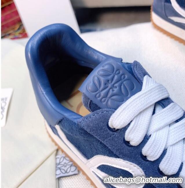 Stylish Loewe Flow Velvet & Suede Sneakers Blue 229132