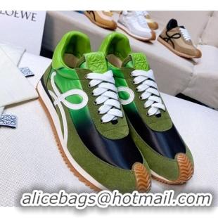 Stylish Loewe Flow Silk & Suede Sneakers Green 229134