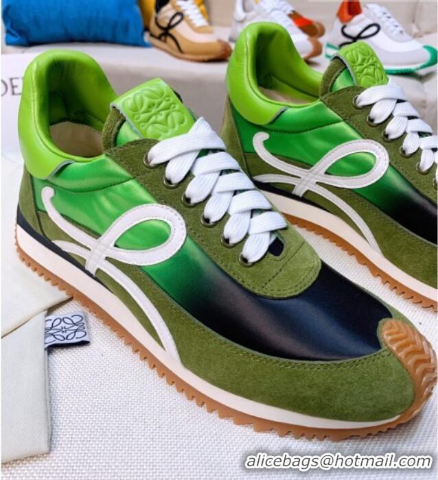 Stylish Loewe Flow Silk & Suede Sneakers Green 229134