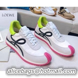 Grade Loewe Flow Silk & Suede Sneakers White/Pink/Green 229136