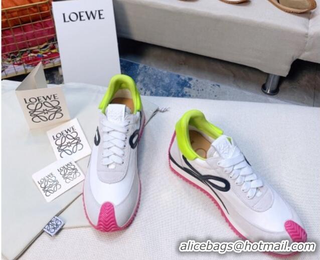 Grade Loewe Flow Silk & Suede Sneakers White/Pink/Green 229136