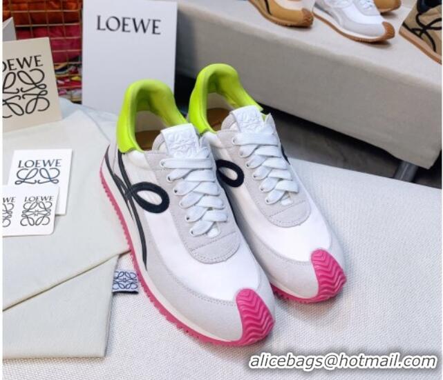 Grade Loewe Flow Silk & Suede Sneakers White/Pink/Green 229136