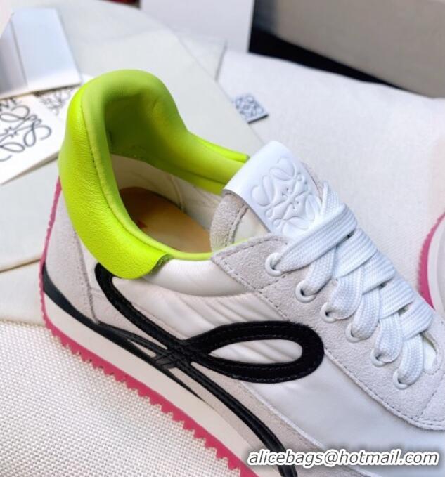 Grade Loewe Flow Silk & Suede Sneakers White/Pink/Green 229136