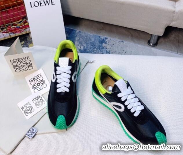 Fashion Luxury Loewe Flow Silk & Suede Sneakers Black/Green 229137