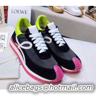 Fashion Loewe Flow Silk & Suede Sneakers Black/Pink/Green 229138