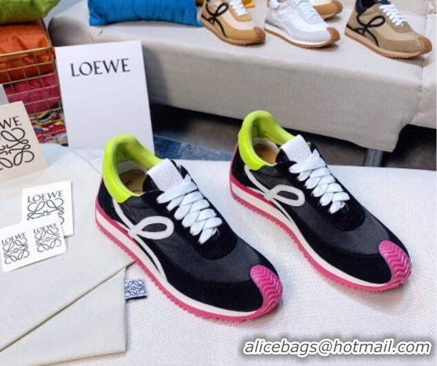 Fashion Loewe Flow Silk & Suede Sneakers Black/Pink/Green 229138