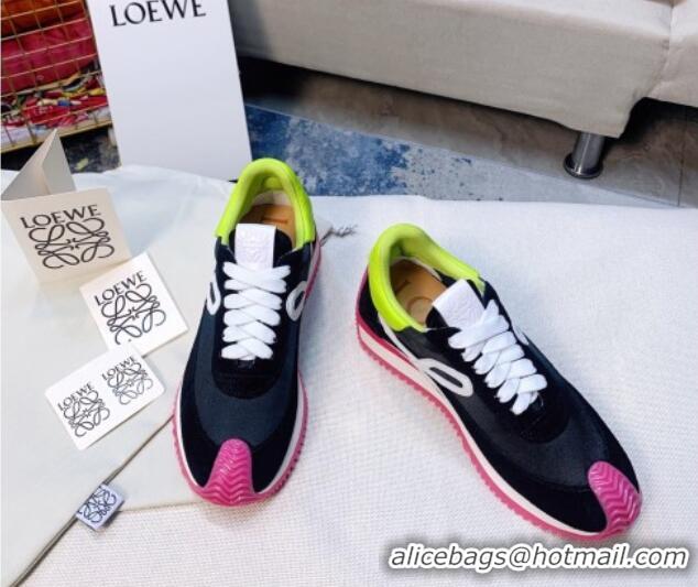 Fashion Loewe Flow Silk & Suede Sneakers Black/Pink/Green 229138