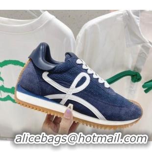 Most Popular Loewe Flow Runner Sneakers in Towel Cloth and Suede Denim Blue 506048