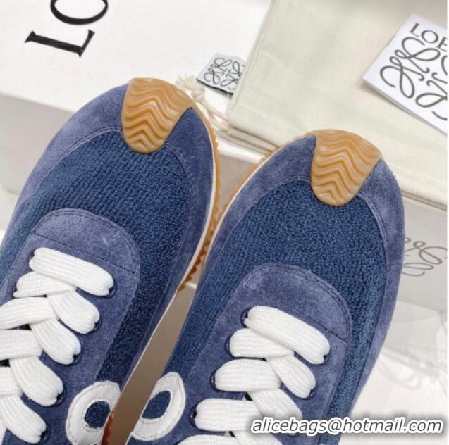 Most Popular Loewe Flow Runner Sneakers in Towel Cloth and Suede Denim Blue 506048