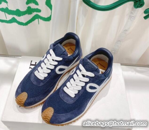 Most Popular Loewe Flow Runner Sneakers in Towel Cloth and Suede Denim Blue 506048