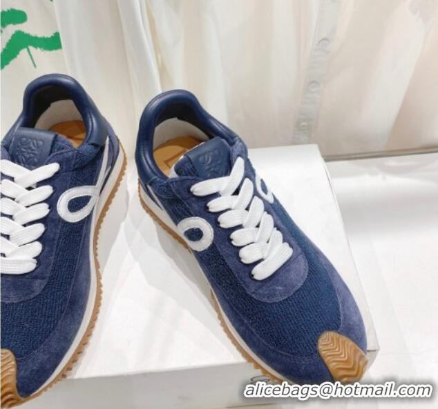 Most Popular Loewe Flow Runner Sneakers in Towel Cloth and Suede Denim Blue 506048