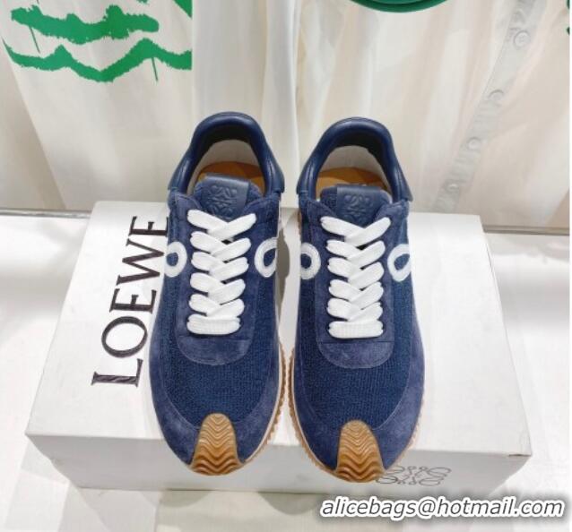 Most Popular Loewe Flow Runner Sneakers in Towel Cloth and Suede Denim Blue 506048