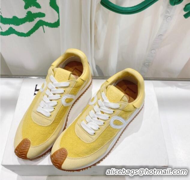 Shop Cheap Loewe Flow Runner Sneakers in Towel Cloth and Suede Yellow 506049