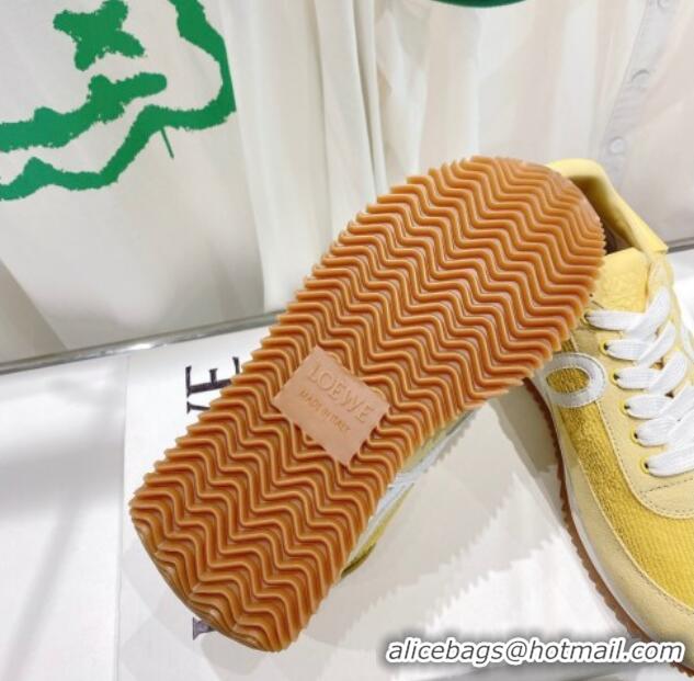 Shop Cheap Loewe Flow Runner Sneakers in Towel Cloth and Suede Yellow 506049