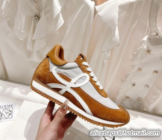 Hot Style Loewe Flow Runner Sneakers in Suede and Nylon Brown/Light Grey 506050