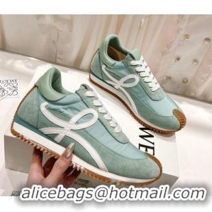 Best Grade Loewe Flow Runner Sneakers in Suede and Nylon Light Green 506051