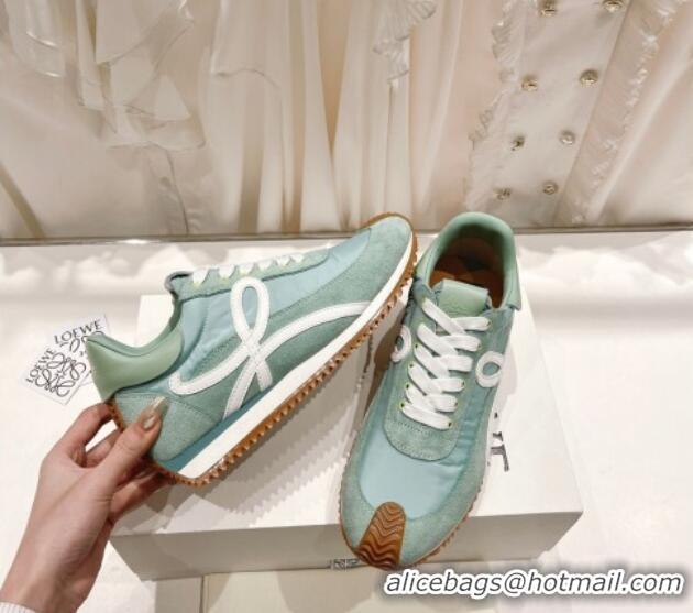 Best Grade Loewe Flow Runner Sneakers in Suede and Nylon Light Green 506051