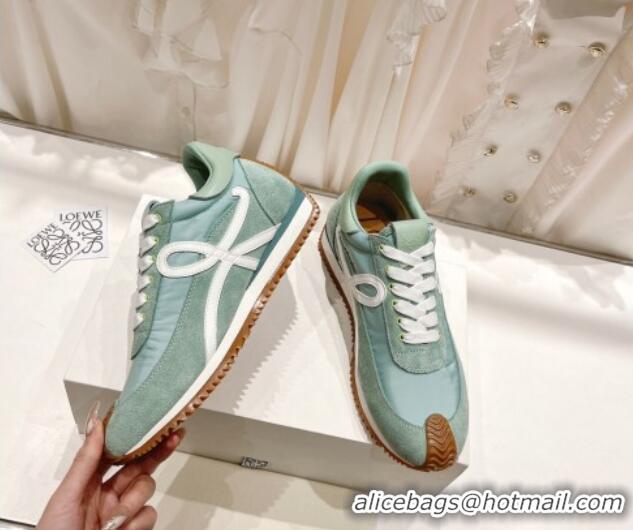 Best Grade Loewe Flow Runner Sneakers in Suede and Nylon Light Green 506051