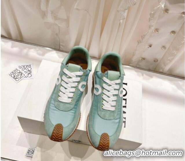 Best Grade Loewe Flow Runner Sneakers in Suede and Nylon Light Green 506051