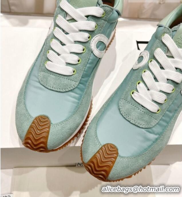 Best Grade Loewe Flow Runner Sneakers in Suede and Nylon Light Green 506051