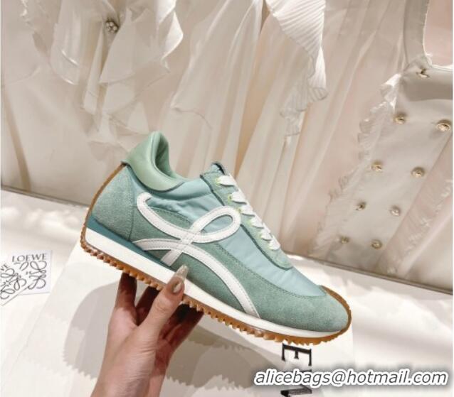 Best Grade Loewe Flow Runner Sneakers in Suede and Nylon Light Green 506051