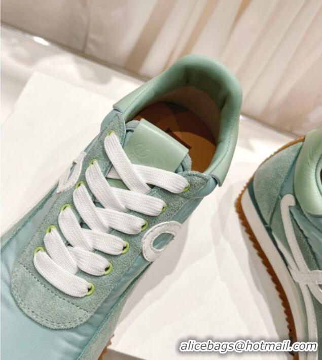 Best Grade Loewe Flow Runner Sneakers in Suede and Nylon Light Green 506051