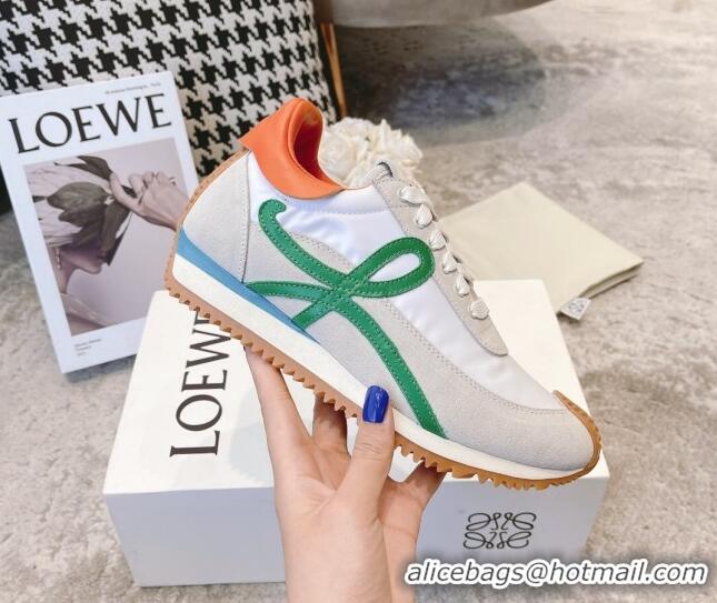 Good Looking Loewe Flow Runner Sneakers in Suede and Nylon Orange/White/Grey/Green 506056