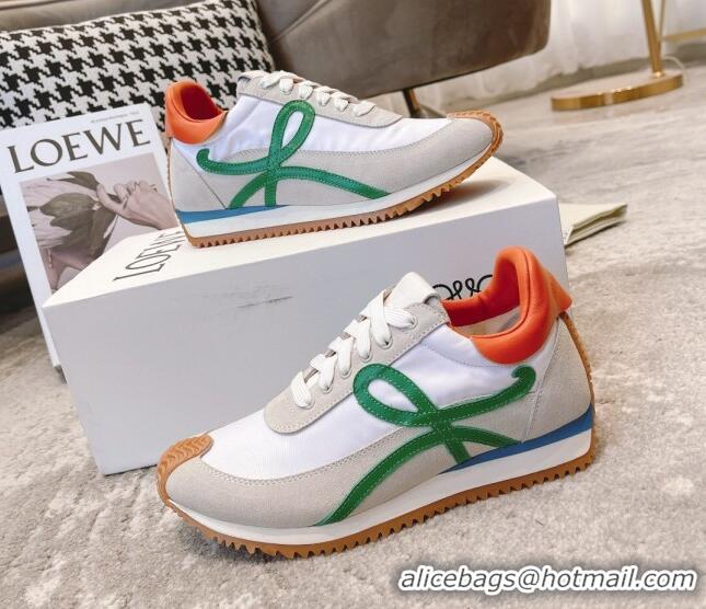 Good Looking Loewe Flow Runner Sneakers in Suede and Nylon Orange/White/Grey/Green 506056