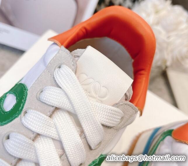 Good Looking Loewe Flow Runner Sneakers in Suede and Nylon Orange/White/Grey/Green 506056