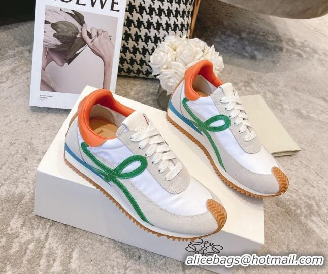 Good Looking Loewe Flow Runner Sneakers in Suede and Nylon Orange/White/Grey/Green 506056