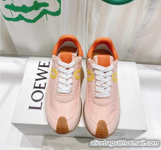 Duplicate Loewe Flow Runner Sneakers in Suede and Nylon Light Pink/Orange/Yellow 506057